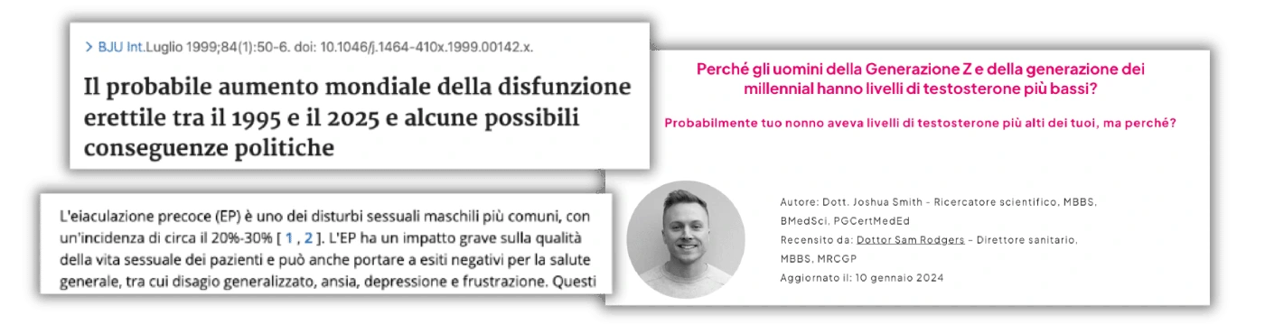 Estratti degli articoli mostrati nella pagina del workshop sui problemi sessuali maschili