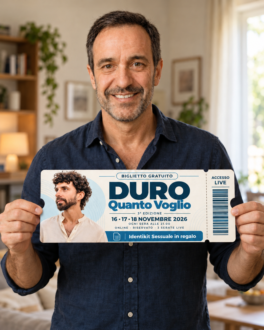 Immagine illustrativa: un uomo con il biglietto gratuito DURO Quanto Voglio